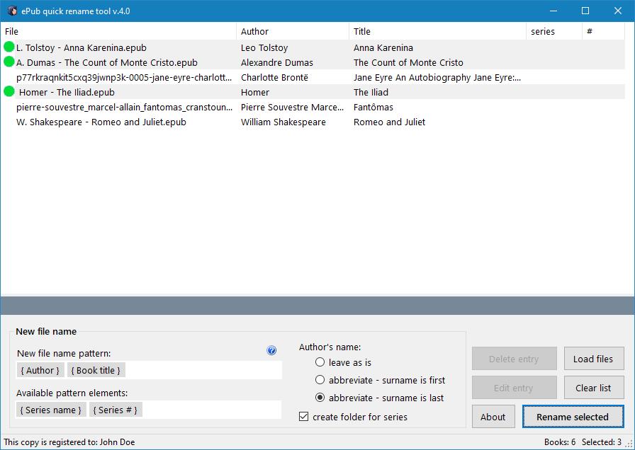 ePub quick rename tool allows easy rename your epub files
